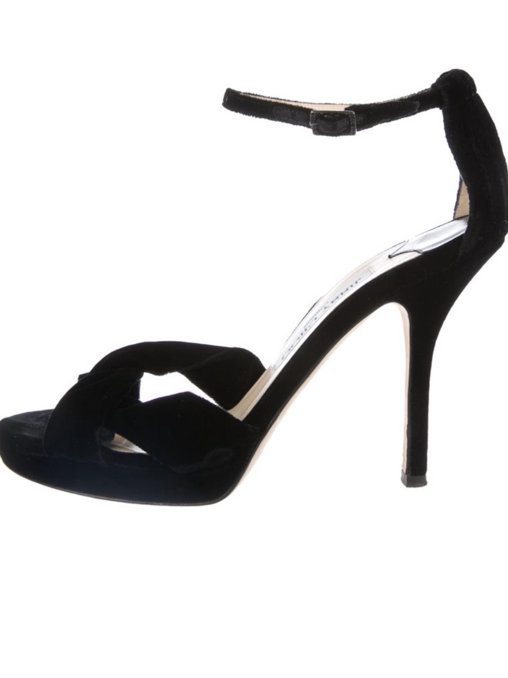 Jimmy Choo Black Velvet Ankle-Strap High Heel Sandals